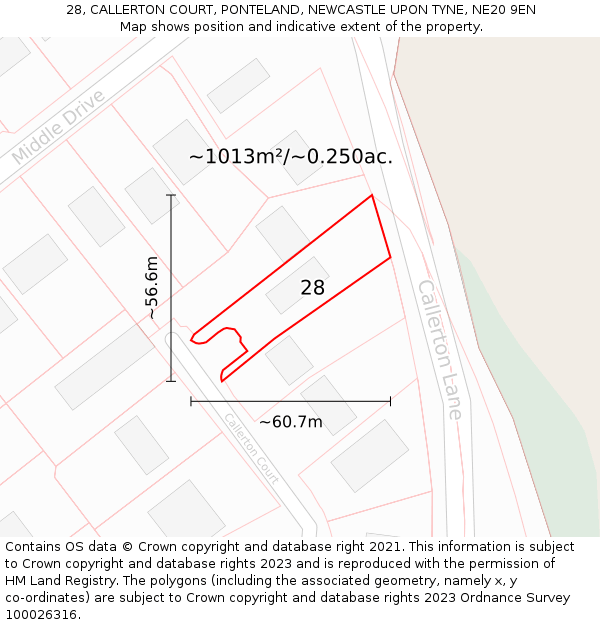 28, CALLERTON COURT, PONTELAND, NEWCASTLE UPON TYNE, NE20 9EN: Plot and title map