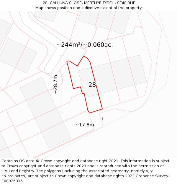 28, CALLUNA CLOSE, MERTHYR TYDFIL, CF48 3HF: Plot and title map