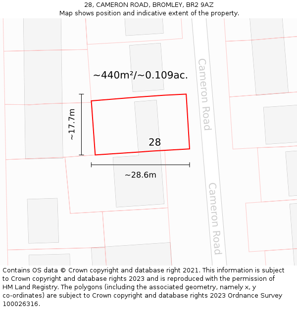 28, CAMERON ROAD, BROMLEY, BR2 9AZ: Plot and title map