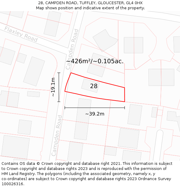 28, CAMPDEN ROAD, TUFFLEY, GLOUCESTER, GL4 0HX: Plot and title map
