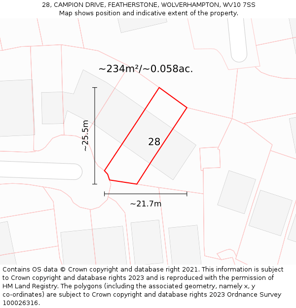 28, CAMPION DRIVE, FEATHERSTONE, WOLVERHAMPTON, WV10 7SS: Plot and title map