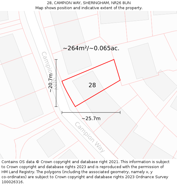 28, CAMPION WAY, SHERINGHAM, NR26 8UN: Plot and title map