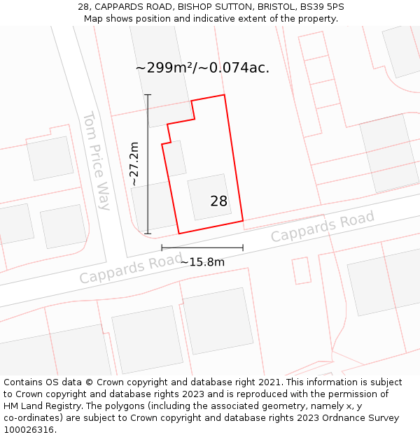 28, CAPPARDS ROAD, BISHOP SUTTON, BRISTOL, BS39 5PS: Plot and title map