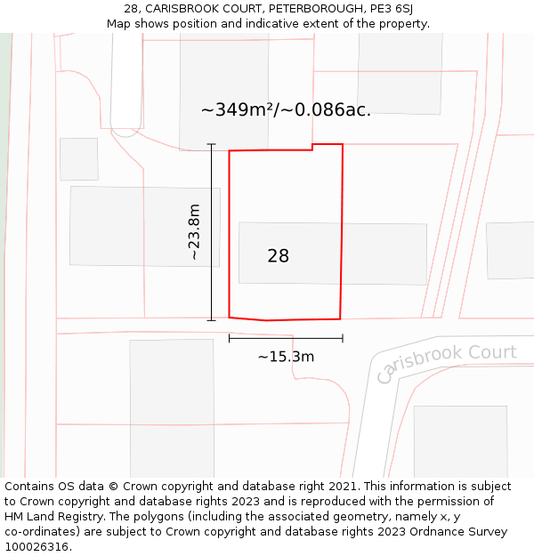 28, CARISBROOK COURT, PETERBOROUGH, PE3 6SJ: Plot and title map