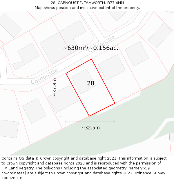 28, CARNOUSTIE, TAMWORTH, B77 4NN: Plot and title map