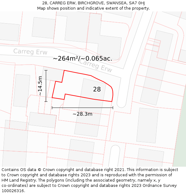 28, CARREG ERW, BIRCHGROVE, SWANSEA, SA7 0HJ: Plot and title map