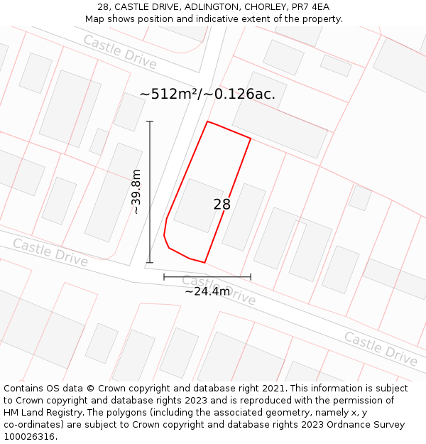 28, CASTLE DRIVE, ADLINGTON, CHORLEY, PR7 4EA: Plot and title map