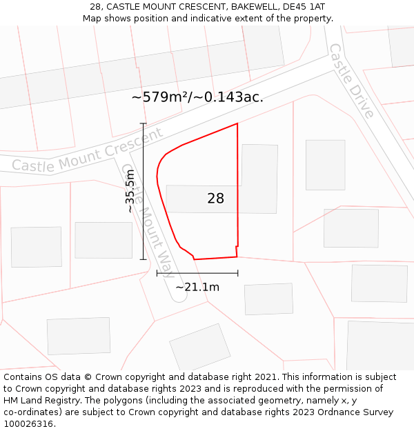 28, CASTLE MOUNT CRESCENT, BAKEWELL, DE45 1AT: Plot and title map