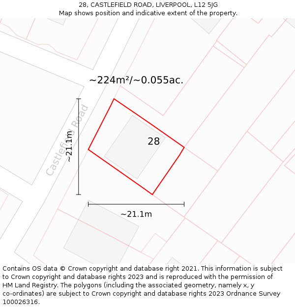 28, CASTLEFIELD ROAD, LIVERPOOL, L12 5JG: Plot and title map