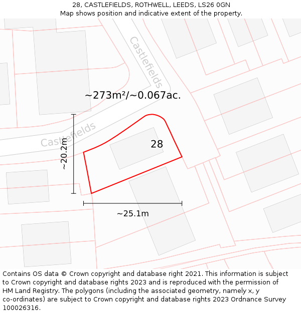 28, CASTLEFIELDS, ROTHWELL, LEEDS, LS26 0GN: Plot and title map