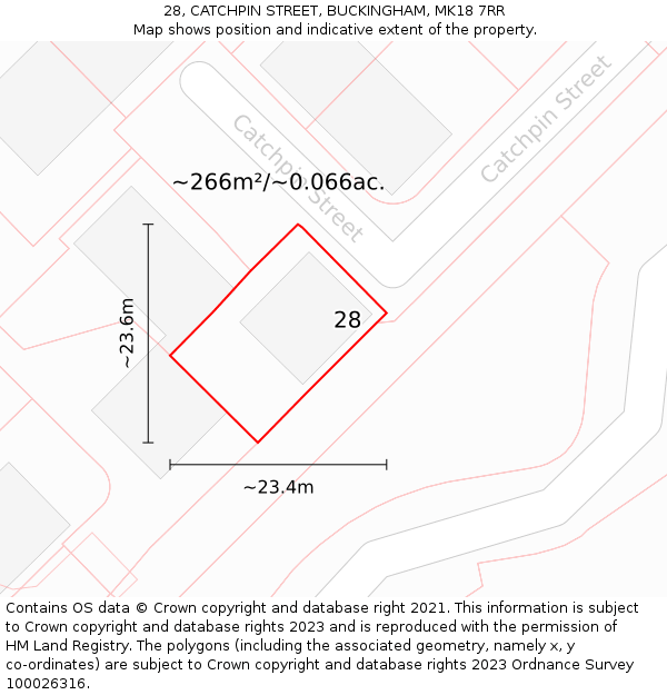 28, CATCHPIN STREET, BUCKINGHAM, MK18 7RR: Plot and title map