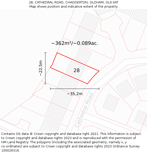 28, CATHEDRAL ROAD, CHADDERTON, OLDHAM, OL9 0AT: Plot and title map