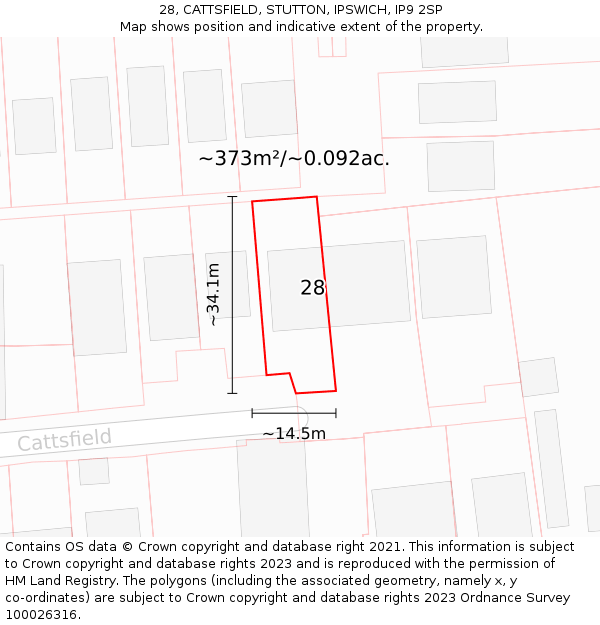 28, CATTSFIELD, STUTTON, IPSWICH, IP9 2SP: Plot and title map