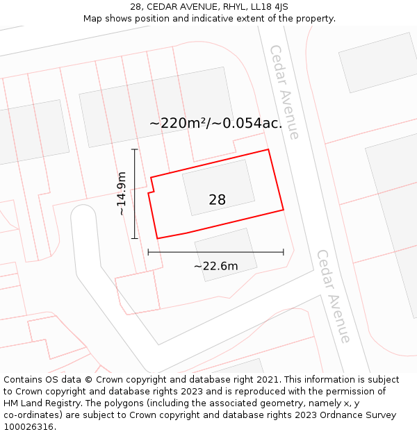 28, CEDAR AVENUE, RHYL, LL18 4JS: Plot and title map