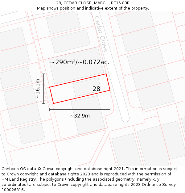 28, CEDAR CLOSE, MARCH, PE15 8RP: Plot and title map