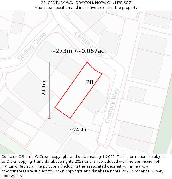 28, CENTURY WAY, DRAYTON, NORWICH, NR8 6GZ: Plot and title map
