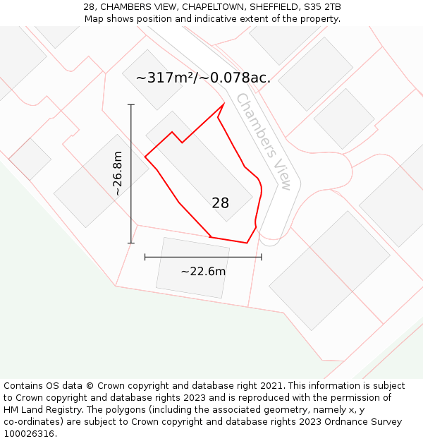 28, CHAMBERS VIEW, CHAPELTOWN, SHEFFIELD, S35 2TB: Plot and title map