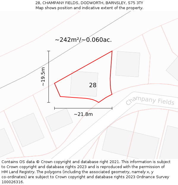 28, CHAMPANY FIELDS, DODWORTH, BARNSLEY, S75 3TY: Plot and title map
