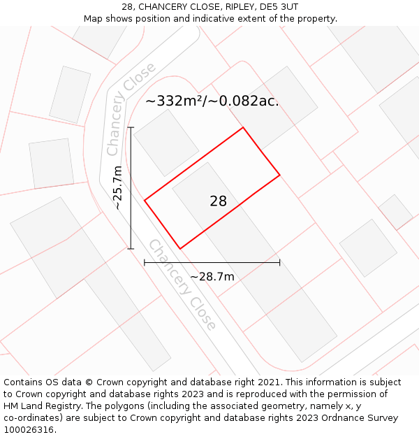 28, CHANCERY CLOSE, RIPLEY, DE5 3UT: Plot and title map
