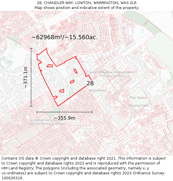 28, CHANDLER WAY, LOWTON, WARRINGTON, WA3 2LR: Plot and title map