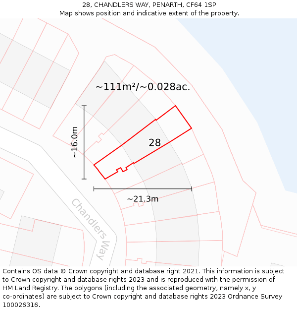 28, CHANDLERS WAY, PENARTH, CF64 1SP: Plot and title map