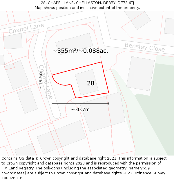 28, CHAPEL LANE, CHELLASTON, DERBY, DE73 6TJ: Plot and title map