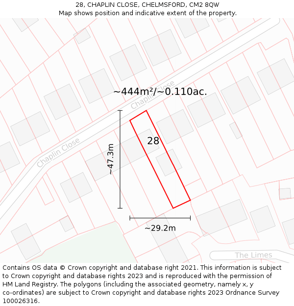 28, CHAPLIN CLOSE, CHELMSFORD, CM2 8QW: Plot and title map