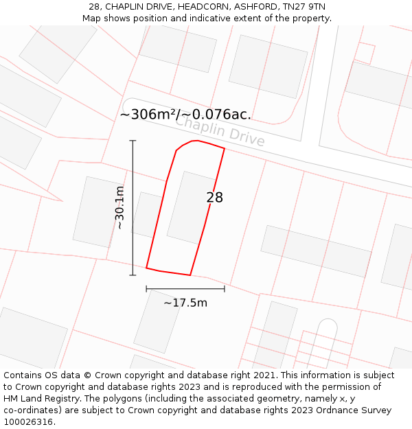 28, CHAPLIN DRIVE, HEADCORN, ASHFORD, TN27 9TN: Plot and title map