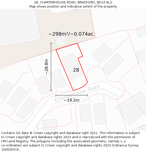 28, CHARTERHOUSE ROAD, BRADFORD, BD10 8LZ: Plot and title map