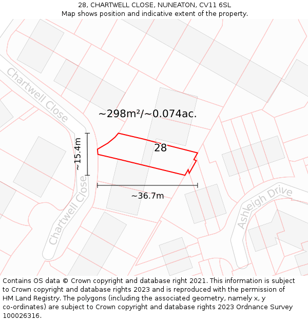 28, CHARTWELL CLOSE, NUNEATON, CV11 6SL: Plot and title map