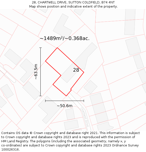 28, CHARTWELL DRIVE, SUTTON COLDFIELD, B74 4NT: Plot and title map