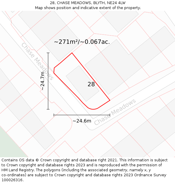 28, CHASE MEADOWS, BLYTH, NE24 4LW: Plot and title map