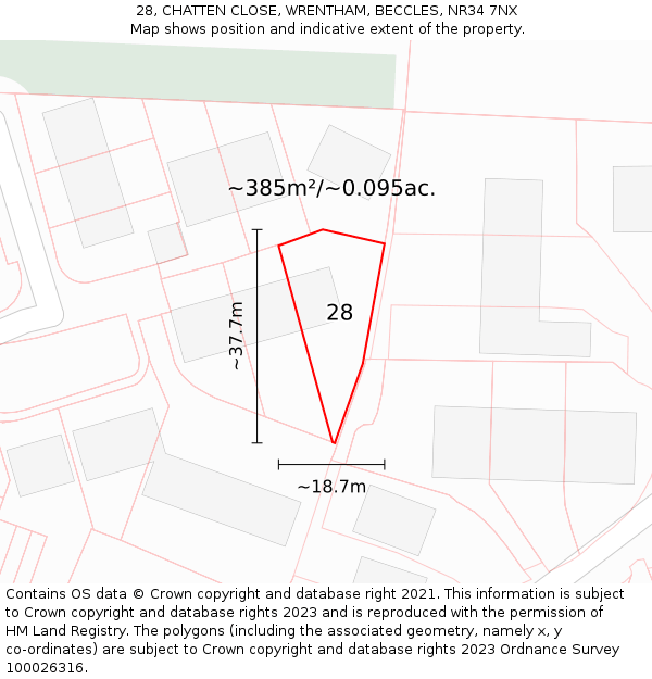 28, CHATTEN CLOSE, WRENTHAM, BECCLES, NR34 7NX: Plot and title map