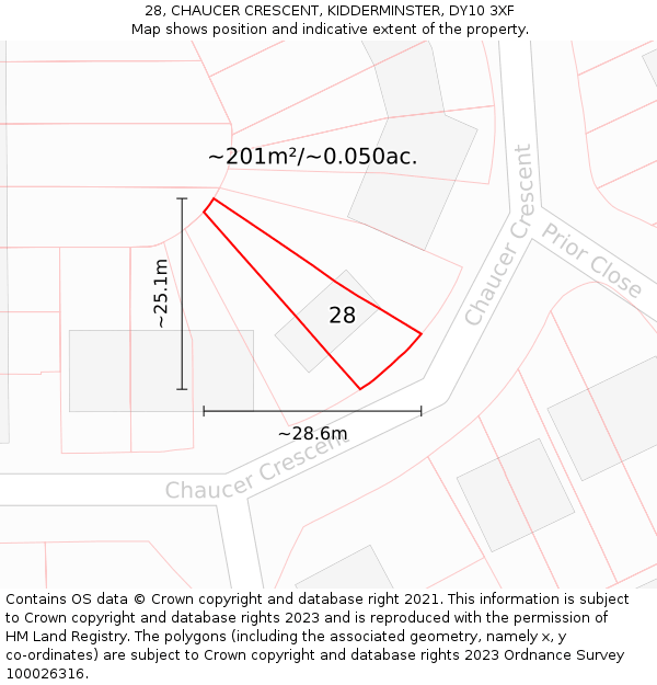 28, CHAUCER CRESCENT, KIDDERMINSTER, DY10 3XF: Plot and title map
