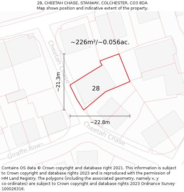 28, CHEETAH CHASE, STANWAY, COLCHESTER, CO3 8DA: Plot and title map
