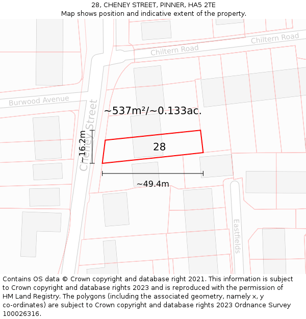 28, CHENEY STREET, PINNER, HA5 2TE: Plot and title map