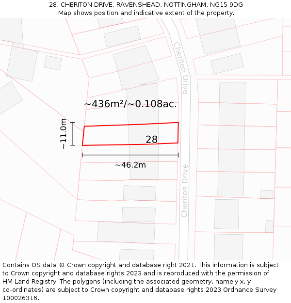 28, CHERITON DRIVE, RAVENSHEAD, NOTTINGHAM, NG15 9DG: Plot and title map
