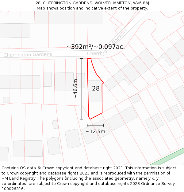 28, CHERRINGTON GARDENS, WOLVERHAMPTON, WV6 8AJ: Plot and title map
