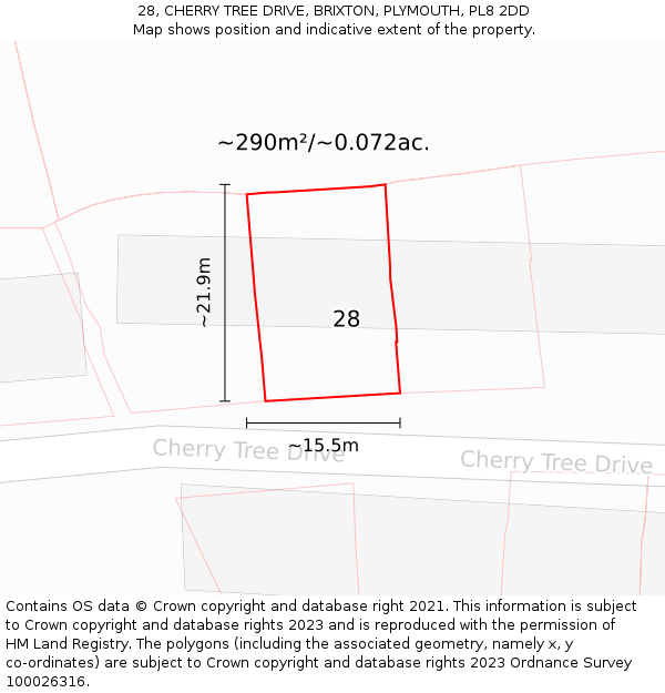 28, CHERRY TREE DRIVE, BRIXTON, PLYMOUTH, PL8 2DD: Plot and title map