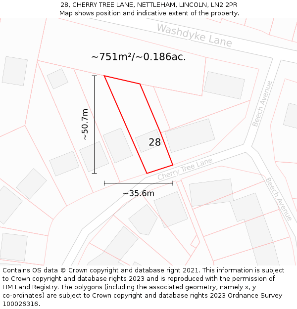 28, CHERRY TREE LANE, NETTLEHAM, LINCOLN, LN2 2PR: Plot and title map