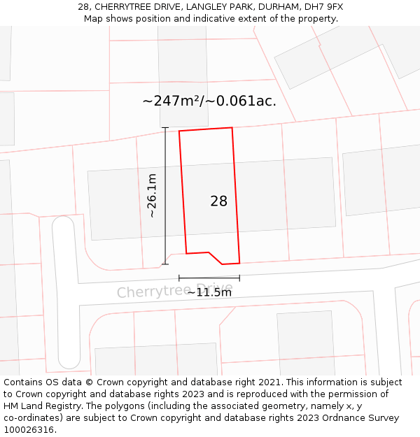 28, CHERRYTREE DRIVE, LANGLEY PARK, DURHAM, DH7 9FX: Plot and title map