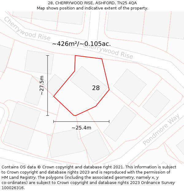 28, CHERRYWOOD RISE, ASHFORD, TN25 4QA: Plot and title map