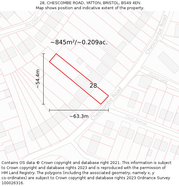 28, CHESCOMBE ROAD, YATTON, BRISTOL, BS49 4EN: Plot and title map