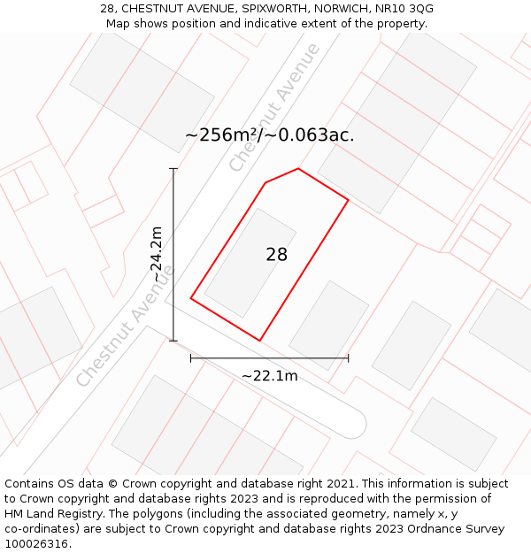 28, CHESTNUT AVENUE, SPIXWORTH, NORWICH, NR10 3QG: Plot and title map