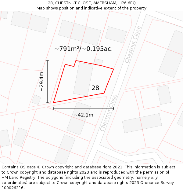 28, CHESTNUT CLOSE, AMERSHAM, HP6 6EQ: Plot and title map