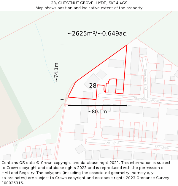 28, CHESTNUT GROVE, HYDE, SK14 4GS: Plot and title map