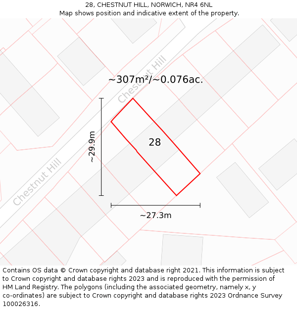 28, CHESTNUT HILL, NORWICH, NR4 6NL: Plot and title map