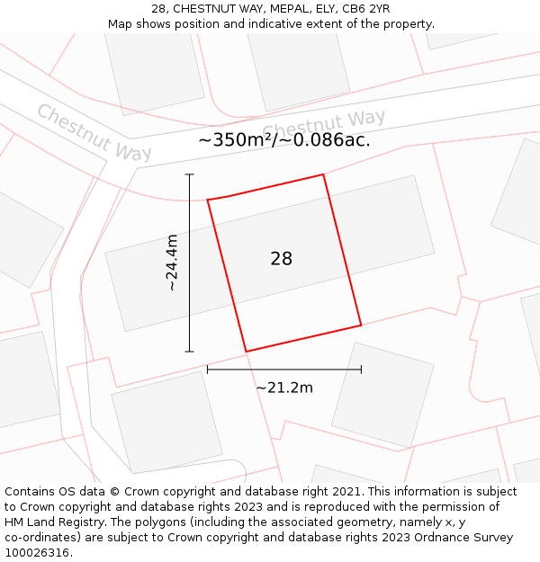 28, CHESTNUT WAY, MEPAL, ELY, CB6 2YR: Plot and title map