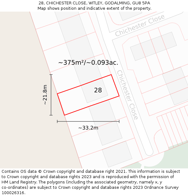 28, CHICHESTER CLOSE, WITLEY, GODALMING, GU8 5PA: Plot and title map