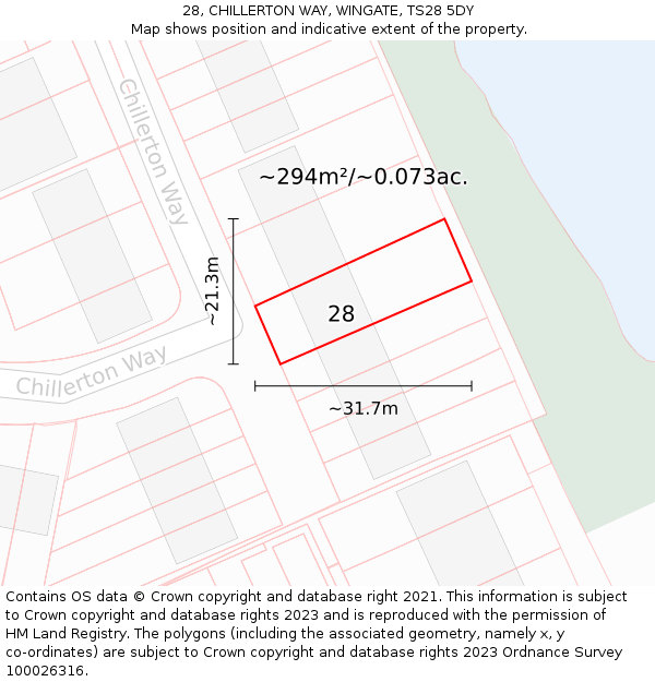 28, CHILLERTON WAY, WINGATE, TS28 5DY: Plot and title map